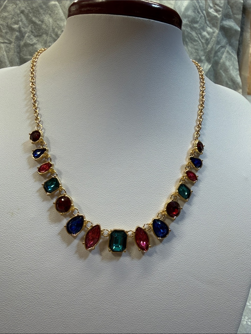 Multicolor Gemstone Gold-Plate Statement Necklace
